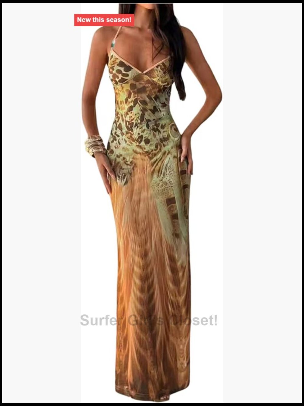 Halter Neck Bodycon Maxi Dress Animal Print Sleeveless Backless Women's with